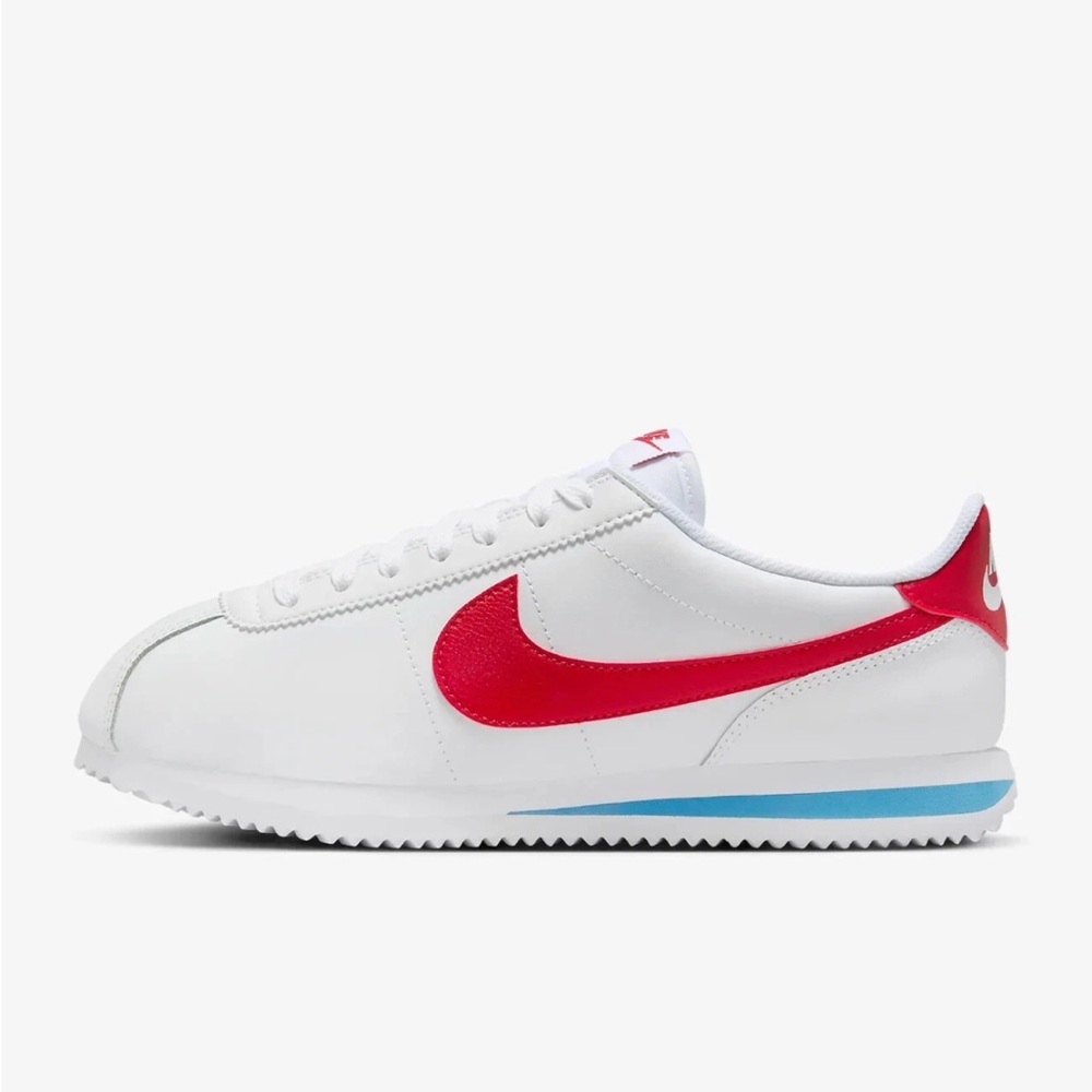 Women Sizes 11.5/12 Nike Cortez Forrest Gump White Red Blue DN1791-108 Ships now - Picture 2 of 8